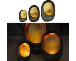 Windlicht Set - Lantaarns Metaal - Sfeervol Huis - Koperkleurig Interieur - 3 Maten - Antraciet
