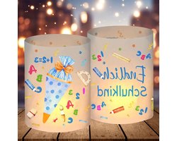 Windlicht Tafeldecoratie - Eerste schooldag decoratie - Schoolfeest versieren - Folie materiaal - 27 x 10 cm - Blauw thema