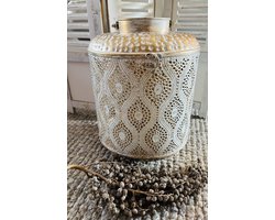 Windlicht Wit en Goud | AMIRA | Oosters | Lantaarn | Kandelaar | Handgemaakt | Black | Woon | Wonen | Decoratie | Woonaccessoires | Woonaccessoire | Chique | Eyecatcher | Waxine | Waxinelichthouder | Theelichthouder | Theelicht | Stompkaarsen | Tof