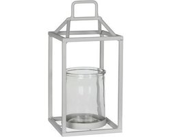 Windlicht Wit Metaal met Glazen Stolp - 16x16x34cm