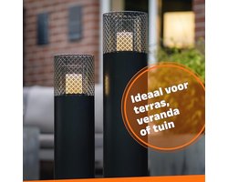 Windlicht Zuil Set van 2 - Roest Design - Decoratieve Tuinverlichting in Antraciet - Industrieel Tuinwindlicht voor Binnen en Buiten - Oriëntaals 95+75 cm