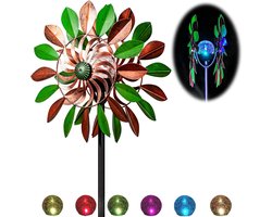 Windspinner - Windgong - Windvanger - Tuin Decoratie - Zonnelicht Buiten Lichtende Windmolen, Koper Groen Blad Bloem Kleurveranderende Wind Plug-in