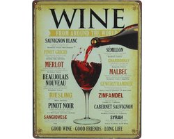 Wine arround the world - 30 x 40cm - Wijn decoratie - Mancave wandborden - Muurplaat - Decoratiebord - Tekstbord - Metal sign - Retro wandbord
