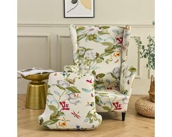 wingback-stoel hoezen 2-delige stretch vleugelstoel hoes, uitwasbare spandex-stof. Bankhoes. Meubelbeschermer voor fauteuil stoelen voor woonkamer, slaapkamer of hotel (bloem en blad)