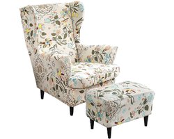 Wingback Stoelhoezen 2-delig Ottomaanse hoes, rekbare vleugelstoel hoes, wasbare spandex stof, bankhoes, meubelbeschermer voor slaapkamer, hotel (Scandinavische stijl)