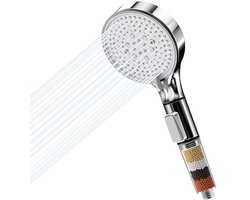WinGluge Argent Antikalk-douchekop met 5 sproeimodi, handdouchekop, waterbesparend, hogedruk-regendouchekop, met 4 extra stenen