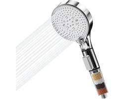 WinGluge Argent Antikalk-douchekop met 5 sproeimodi, handdouchekop, waterbesparend, hogedruk-regendouchekop, met 4 extra stenen