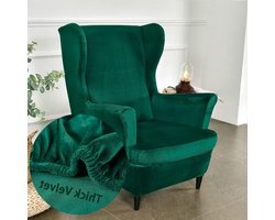 - Wingstoelhoes 2-delig - Elastische Wingstoelhoes - Fluweel - Meubelbeschermer voor Oorfauteuils - Donkergroen - Woonkamer Slaapkamer Hotel