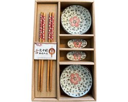 Winkrs | 2 persoons Japanse Sushi servies set (rood) met eetstokjes, kommetjes en opleggers voor stokjes