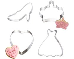 Winkrs | Prinses Uitsteekvormen voor Koekjes en Fondant 4x - bruiloft, verjaardag, koken, bakgerei, koekvorm, bakvorm