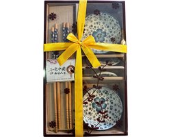 Winkrs | Sushi set van keramiek - Blauw/Paars - Japans servies met kommetjes, eetstokjes en opleggers voor stokjes - voor 2 personen