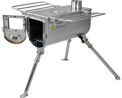 Winnerwell Woodlander Small Tentkachel – 3 kW RVS Houtkachel met Kookplaat – Inclusief Schoorsteenpijpen, Vonkenvanger en Kacheldoorvoer