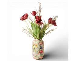 WinQ-Boeket dubbele Rode Tulpen en met groen- tulpen 9st-lengte 70cm