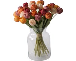 WinQ- Boeket Kunst Tulpen 35stuks - Inclusief glasvaas - Boeket zijden Tulpen 40cm - prachtige voojaarskleuren - Kunstbloemen - zijden bloemen