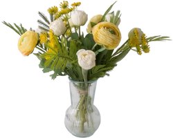 WinQ-Fris Voorjaarsboeket Kunstbloemen in Geel met Wit - Kunstbloemenboeket zijde - ex. vaas