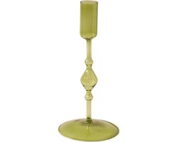 WinQ! - Kleurige Glaskandelaar Groen in de maat 10x10x22cm-Kaarsenhouder glas– Decoratie woonkamer – geschikt voor Dinerkaarsen