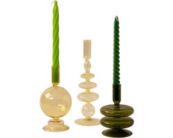WinQ Kleurige Glaskandelaren in een Geel/Groen Combinatie. Kaarsenhouder glas - Set bestaande uit 3 stuks – Decoratie woonkamer – geschikt voor Dinerkaarsen