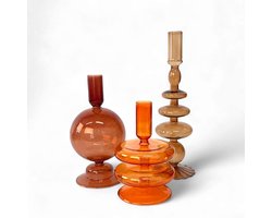 WinQ - Kleurige Glaskandelaren in een Maroon combinatie - Kaarsenhouder glas - Set bestaande uit 3 stuks – Decoratie woonkamer - Dinerkaarsen