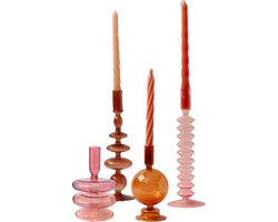 WinQ - Kleurige Glaskandelaren in een Pink/Maroon/Rose Combinatie - Kaarsenhouder glas - Set bestaande uit 4 stuks – Decoratie woonkamer - Dinerkaarsen