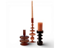 WinQ - Kleurige Glaskandelaren in een Terra Maroon en zwart Combinatie. Kaarsenhouder glas - Set bestaande uit 3 stuks – Decoratie woonkamer – geschikt voor Dinerkaarsen