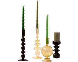WinQ Kleurige Glaskandelaren in een Zwart Geel Combinatie. Kaarsenhouder glas - Set bestaande uit 4 stuks – Decoratie woonkamer - Dinerkaarsen en/of Stompkaarsen