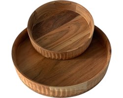 WinQ-Schaal Hout Acacia Naturel S/2-d:25 en d:35cm-dienblad-presenteerschaal