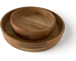 WinQ - Schalen Hout Acacia Naturel S/2 - presenteerschalen hout-Kom hout- D: 35cm en D:25cm-Decoratieve schaal voor de keuken