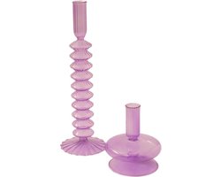 WINQ! Set 2 stuks Glaskandelaar in de kleur Lila- dinerkaars- woon decoratie- kado set