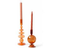 WINQ! Set 2 Stuks Glaskandelaar in de kleur Warm Oranje- Dinerkaars- woondecoratie - Kado set