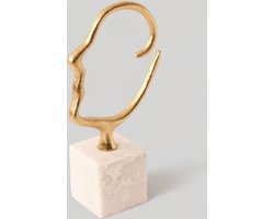 WinQ - Silhouet van Hoofd Goud- decoratief Ornament 13x21cm - wit marmer voet