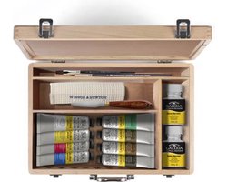 Winsor & Newton 2190614 Galeria Acrylverf Set Luxe Houten Kist – 15-delig – Inclusief ezel, penselen & accessoires
