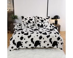Winter fleece beddengoed, 135 x 200 cm, zwart wit, koe kasjmier touch, pluche, warm koeienpatroon, wollig beddengoedset, microvezel, kinderwinterbeddengoed, dekbedovertrek met kussensloop 80