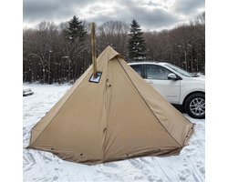 Winter Tipi Tent - Kampeertent 4 Seizoen - Buiten Overnachten - Met Houtkachel Jack - 380x380 cm - Bruin