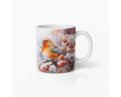 Winter Vogel Koffiemok – Kleurrijke Roodborst Ontwerp Keramische Mok voor Natuurliefhebbers