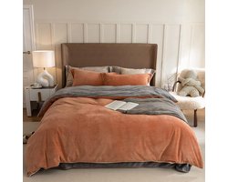 Winterbeddengoed, 135 x 200 cm, pluche, flanel, fleece, karamel, grijs, warm, winterbeddengoed, wollig, fluweel, kasjmier-touch, omkeerbaar dekbedovertrek met ritssluiting, 1 kussensloop 80 x 80 cm