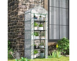 Winterbestendig glazen kas met rolldeur en planken, voor balkon en tuin, 69 x 49 x 193 cm, tomaatkas voor tomaten, groenten, bloemen, wit
