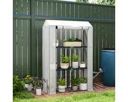 Winterbestendig glazen kas met rolldeur en planken, voor balkon en tuin, UV-bescherming, 100x40x150cm, tomaatkas voor groenten, bloemen, planten, wit