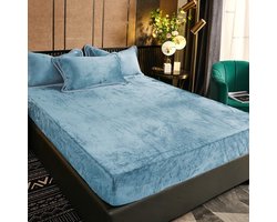 Winterlaken 120 x 200 cm, lichtblauw, blauw, fluweel, warm pluche hoeslaken, 120 x 200 cm, fleece, badstof, behaaglijke hoeslakens, flanel, effen patroon, linnen doek, 120 x 200 cm, voor boxspringbed, hoge matras