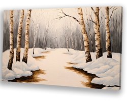 Winterlandschap met berkenbomen - Winterlandschap muurdecoratie - Schilderijen bomen - Realistische kunst - Wanddecoratie landelijk - Canvas schilderijen woonkamer - canvas 100x75 cm