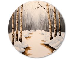 Winterlandschap met berkenbomen - Winterlandschap wanddecoratie rond - Wandpaneel bomen - Realistische kunst - Ronde Forex wanddecoratie - Wanddecoratie kunst - muurcirkel forex 50x50 cm