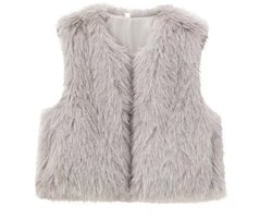 Wintervest voor dames-Vest - kunstbont vest-M maat grijs