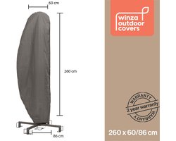 Winza Outdoor Covers - Luxe Premium Parasolhoes - met opzetstok - beschermhoes voor zweefarm parasol - Afmeting : 260x60/86 cm - Waterdicht PP Textiel - Grijs - 250x64 cm met Opzetstok - 2 Jaar Garantie
