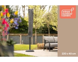 Winza Outdoor Covers - Premium - Parasolhoes - Beschermhoes voor Parasol tot 4m - Waterdicht PP Textiel - Grijs - 220x40 cm met Opzetstok - 2 Jaar Garantie