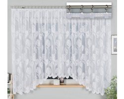 Wisan | Jakuba | Witte Jacquard Vitrage Gordijn met Bloemen | 400 x 180 cm | Lichtdoorlatend Raamgordijn | Bevestiging met Gordijnklemmen |