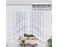 Wisan | Nora | Witte Jacquard Vitrage Gordijn met Bloemen | 400 x 180 cm | Lichtdoorlatend Raamgordijn | Bevestiging met Gordijnklemmen |