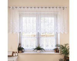 Wisan | Sara | Witte Jacquard Korte Vitrage op Ringen | 180 x 50 cm | Kant-en-klaar Raamdecoratie