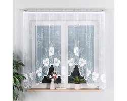 Wisan Stefania jacquardvitrage 300 x 160 cm- Curtains - Jacquardgordijnen- wit -bloemenmotief- 300 x 160 cm