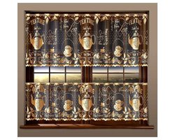 Wisan - Tea - Jacquard vitrage 400 x 90 cm - Gordijnen - Curtains - Jacquardgordijnen- Kleuring van diepe aarde met gouden patroon- 400 x 90 cm