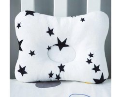 WiseGoods - Ergonomische Baby Kussen - Voorkomt Plat Hoofd - Platte Hoofd - Kinder Kussen - Hoofdkussen - Zwarte Sterren