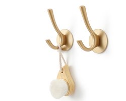WiseGoods Gouden Kapstok Haken - Dubbele Wandhaak voor Jassen - Sterke Muurhaak tot 20kg - Wandhaken voor Hal, Slaapkamer en Garderobe